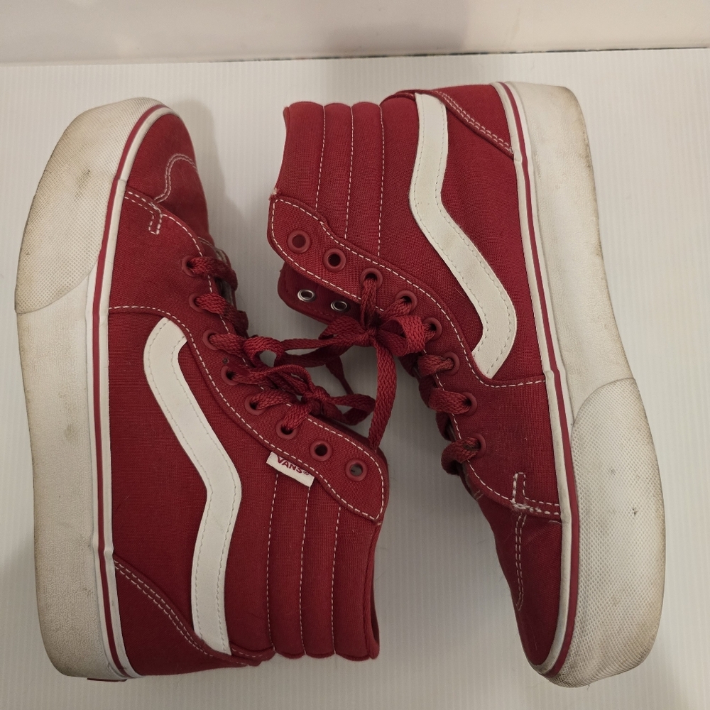 VANS Red Hightop Sneakers Red & White Laceup Shoes Casual Skater Womens Size 9 - Picture 8 of 11